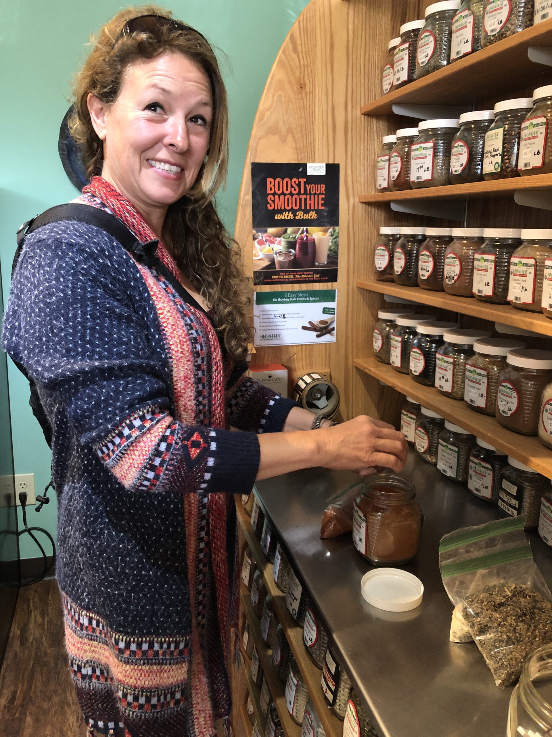 Frequent shopper Samantha shows how to select her own herbs and spices.